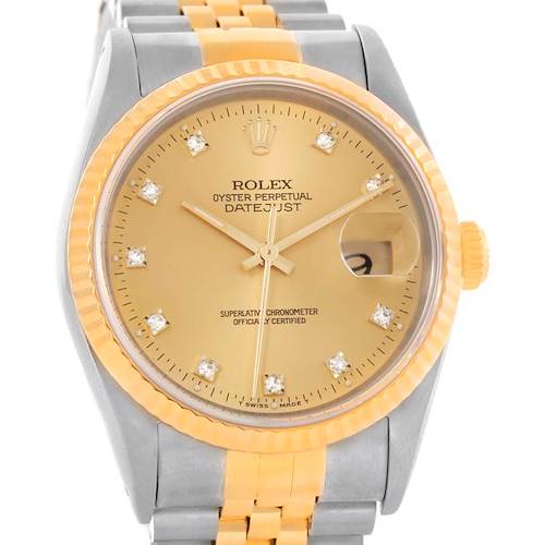 Photo of Rolex Datejust Two Tone Champagne Diamond Dial Watch 16233