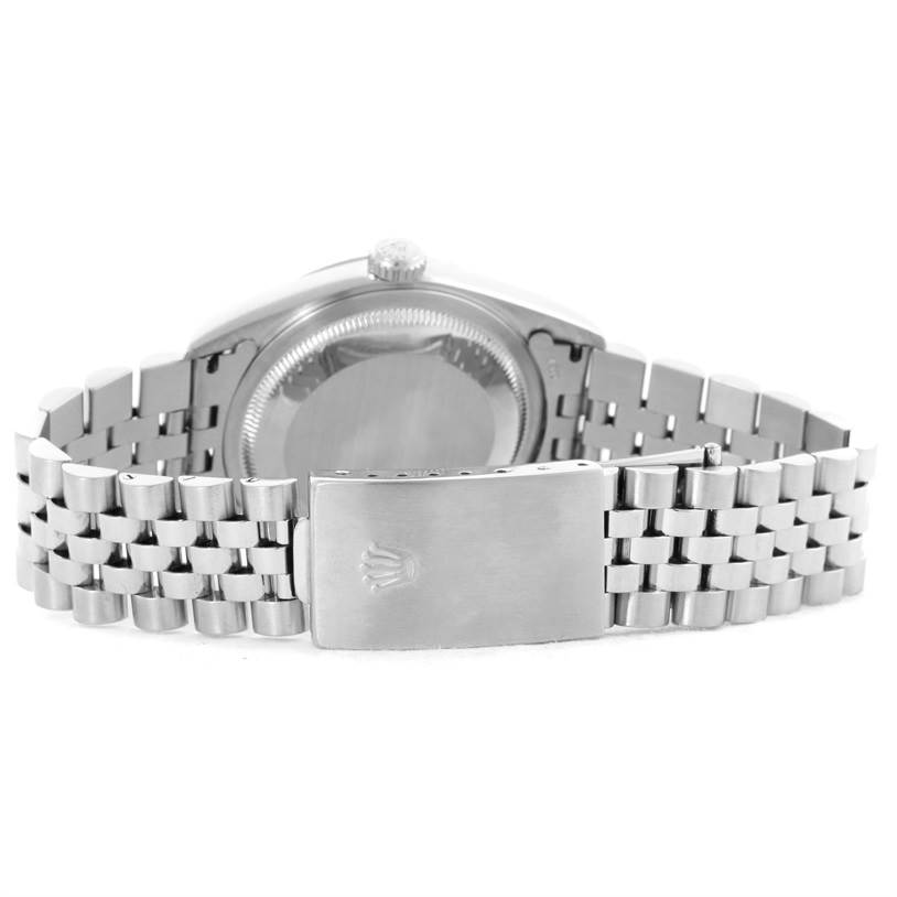 The image shows the back case and jubilee bracelet clasp of a Rolex Datejust 16234 Men's Stainless Steel Silver Dial 16234 Men's Stainless Steel Silver Dial watch, viewed from behind.