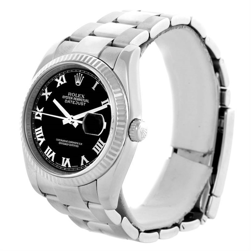 Rolex Datejust Mens Steel 18K White Gold Black Roman Dial Watch 116234 SwissWatchExpo