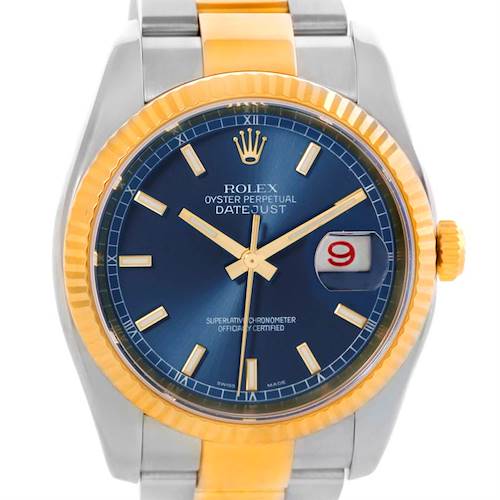 Photo of Rolex Datejust Mens Steel 18K Yellow Gold Blue Dial Watch 116233