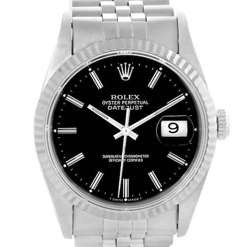 Photo of Rolex Datejust Steel 18k White Gold Black Dial Mens Watch 16234