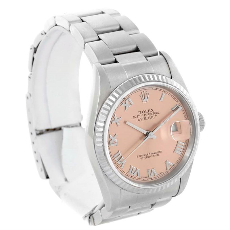 Rolex Datejust Steel 18k White Gold Salmon Roman Dial Watch 16234 SwissWatchExpo