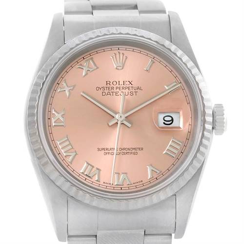 Photo of Rolex Datejust Steel 18k White Gold Salmon Roman Dial Watch 16234