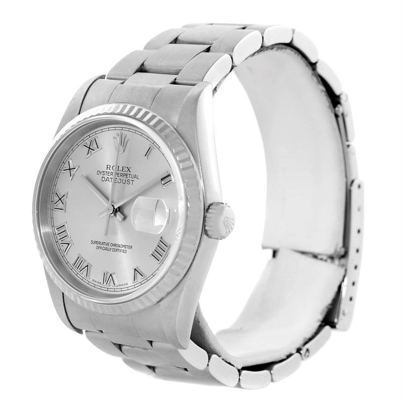 Rolex Datejust Steel 18k White Gold Silver Roman Dial Watch 16234 SwissWatchExpo