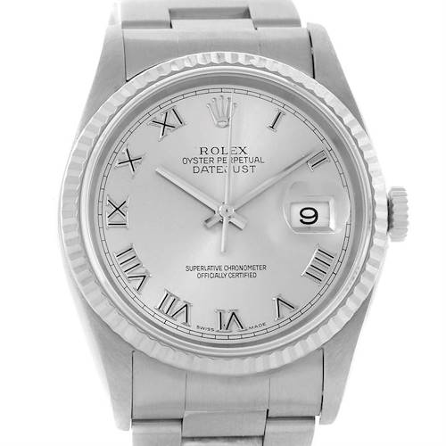 Photo of Rolex Datejust Steel 18k White Gold Silver Roman Dial Watch 16234