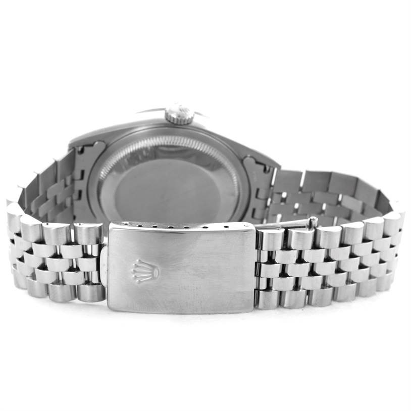 The image shows the back and clasp of a Rolex Datejust 16234 Men's Stainless Steel Blue Dial 16234 Men's Stainless Steel Blue Dial watch with a metal bracelet.