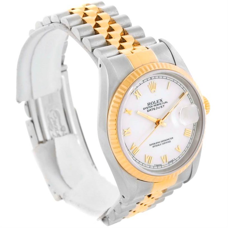Rolex Datejust Steel 18K Yellow Gold White Roman Watch 16233 SwissWatchExpo