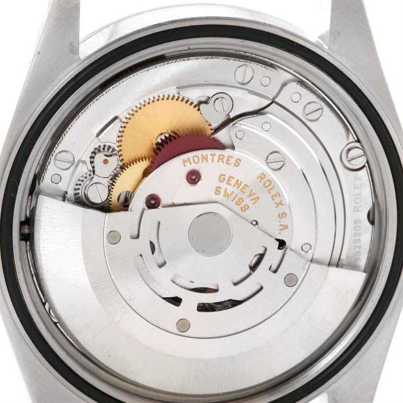 This image shows the inner mechanism and movement of a Rolex Datejust 16234 Men's Stainless Steel White Dial 16234 Men's Stainless Steel White Dial watch from the back.