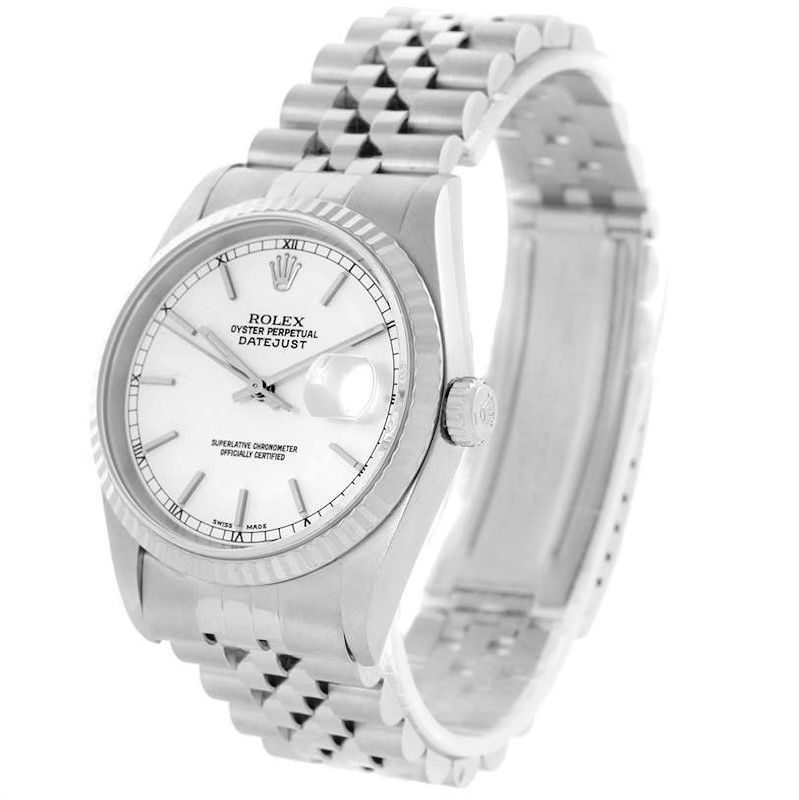 Rolex Datejust Steel 18k White Gold White Baton Dial Watch 16234 SwissWatchExpo