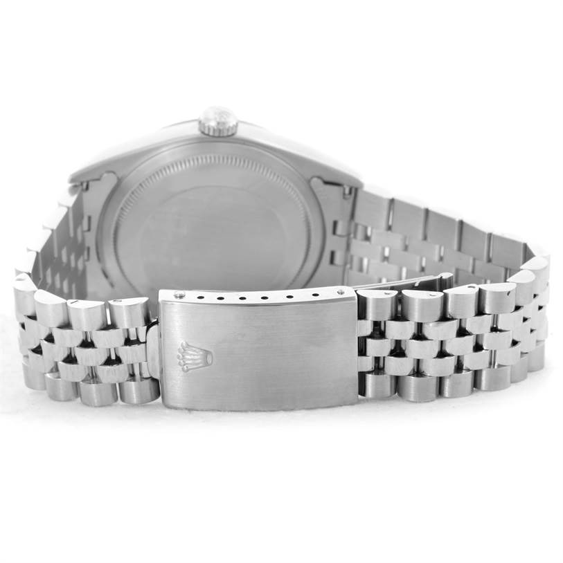 The image shows the back view of a Rolex Datejust 16234 Men's Stainless Steel White Dial 16234 Men's Stainless Steel White Dial watch, focusing on the clasp and bracelet.