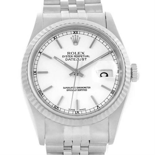 Photo of Rolex Datejust Steel 18k White Gold White Baton Dial Watch 16234