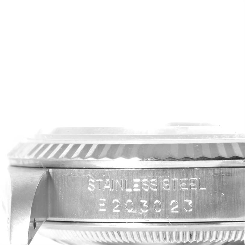 The image shows a close-up side view of the case and bezel of a Rolex Datejust 16234 Men's Stainless Steel Silver Dial 16234 Men's Stainless Steel Silver Dial watch in stainless steel.