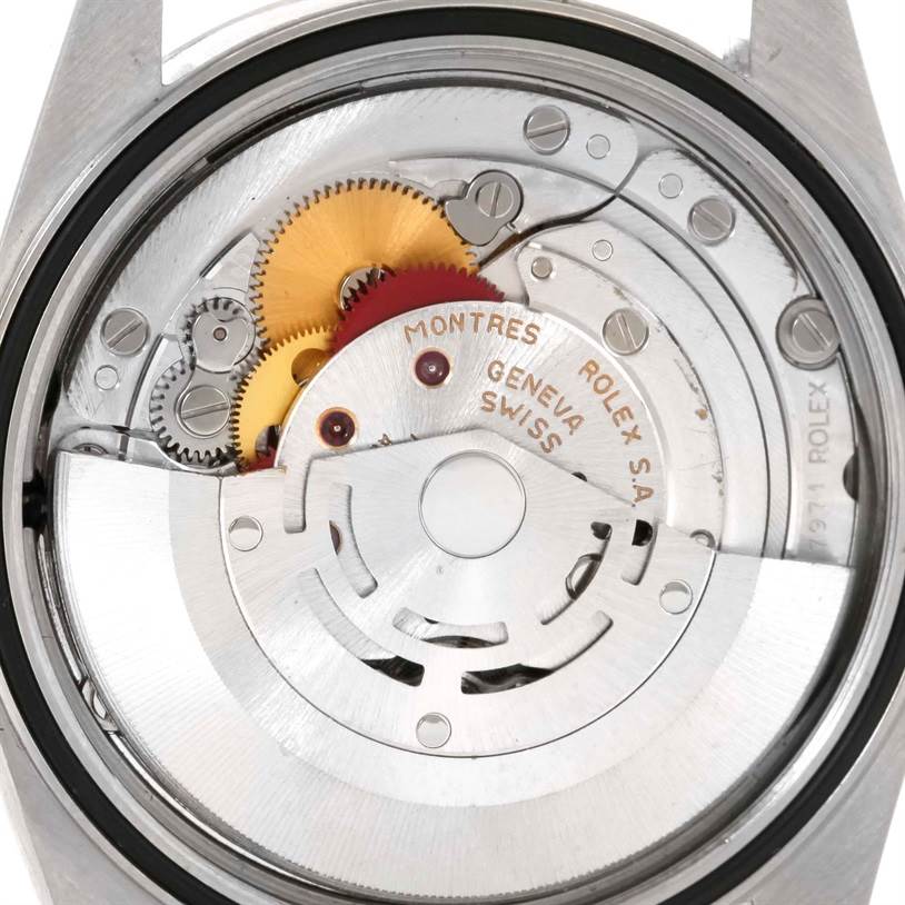 This image shows a close-up of the movement and internal mechanism of a Rolex Datejust 16234 Men's Stainless Steel Silver Dial 16234 Men's Stainless Steel Silver Dial watch.