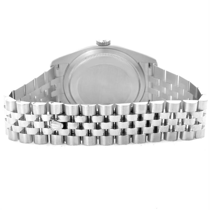 This image shows the back view of a Rolex Datejust 116234 Men's Stainless Steel White Dial 116234 Men's Stainless Steel White Dial watch with a stainless steel Jubilee bracelet.