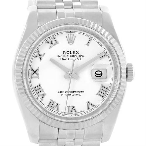 Photo of Rolex Datejust Steel 18K White Gold White Roman Dial Watch 116234
