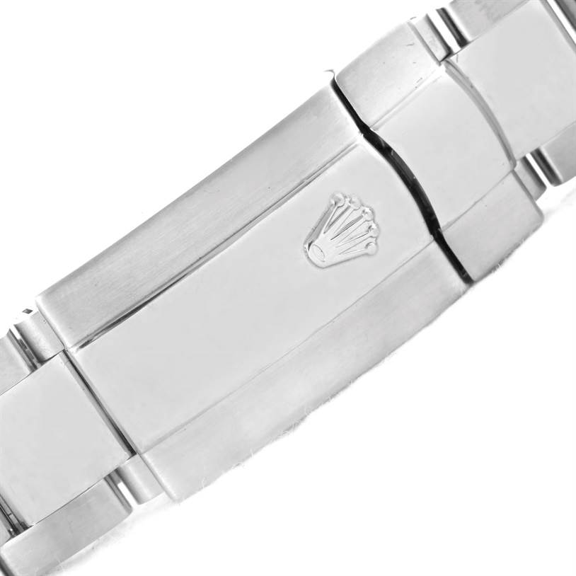 This image shows a close-up of the clasp on the bracelet of a Rolex Datejust 116234 Men's Stainless Steel Silver Dial 116234 Men's Stainless Steel Silver Dial watch.