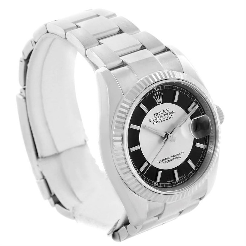 Rolex Datejust Steel White Gold Silver Black Tuxedo Dial Watch 116234 SwissWatchExpo