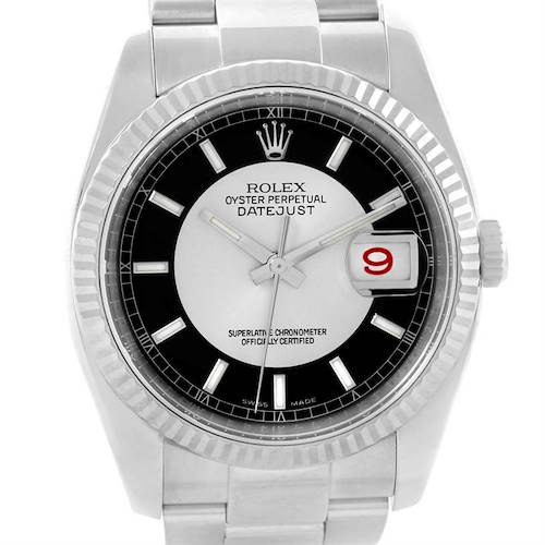 Photo of Rolex Datejust Steel White Gold Silver Black Tuxedo Dial Watch 116234