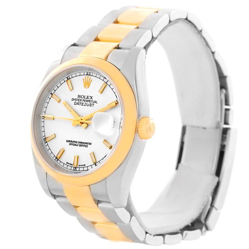 Rolex Datejust Steel 18K Yellow Gold White Baton Dial Watch 116203 SwissWatchExpo