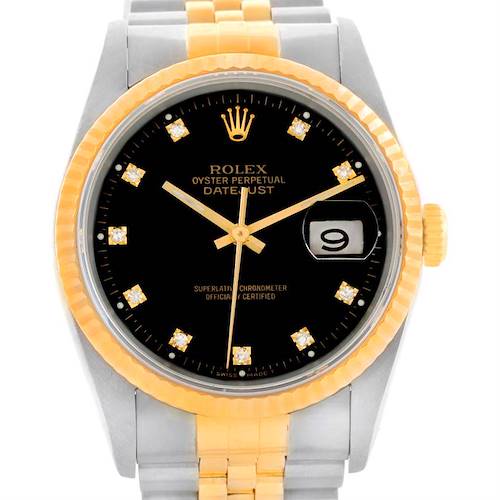Photo of Rolex Datejust Steel 18K Yellow Gold Black Diamond Dial Watch 16233