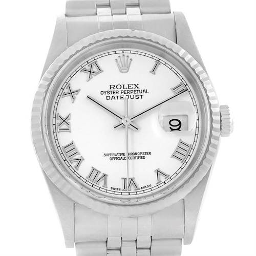 Photo of Rolex Datejust Steel 18k White Gold White Roman Dial Watch 16234
