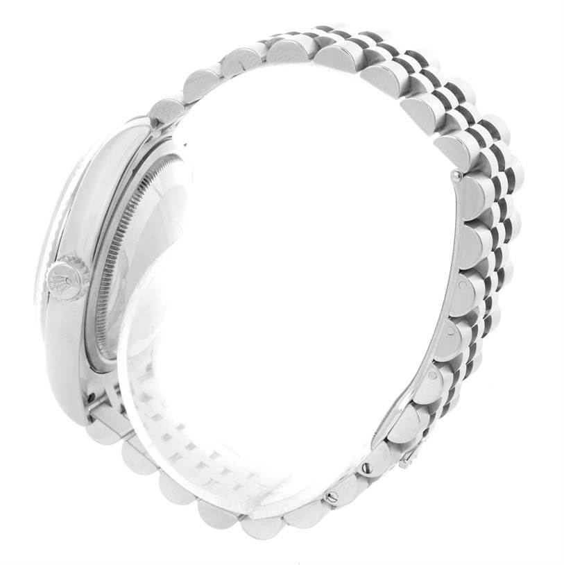 This image shows a side view of a Rolex Datejust 116234 Men's Stainless Steel White Dial 116234 Men's Stainless Steel White Dial watch, highlighting the case, bezel, and bracelet.