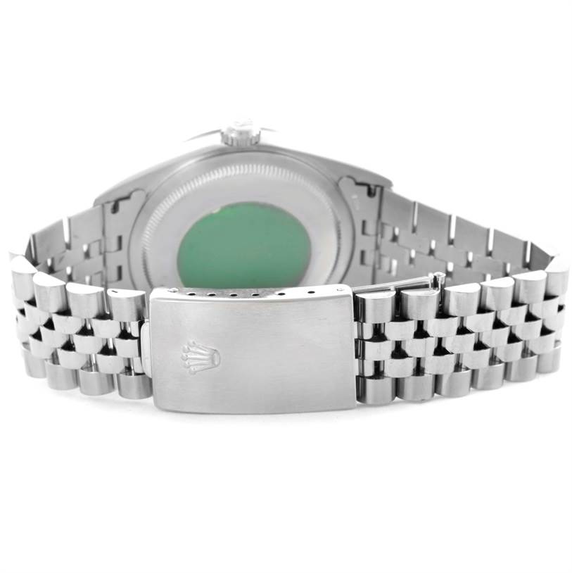 This image shows the back and clasp of the Rolex Datejust 16234 Men
s Stainless Steel Pink Dial 16234 Men
s Stainless Steel Pink Dial watch, highlighting its bracelet and caseback.