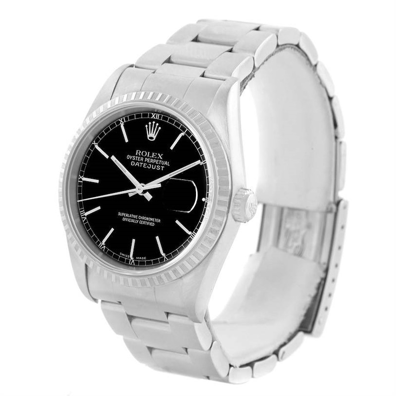 Rolex Datejust Stainless Steel Black Dial Mens Watch 16220 Box Papers SwissWatchExpo