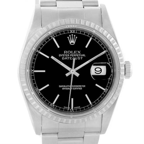 Photo of Rolex Datejust Stainless Steel Black Dial Mens Watch 16220 Box Papers