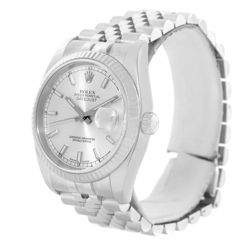 Rolex Datejust Steel 18K White Gold Silver Baton Dial Watch 116234 SwissWatchExpo