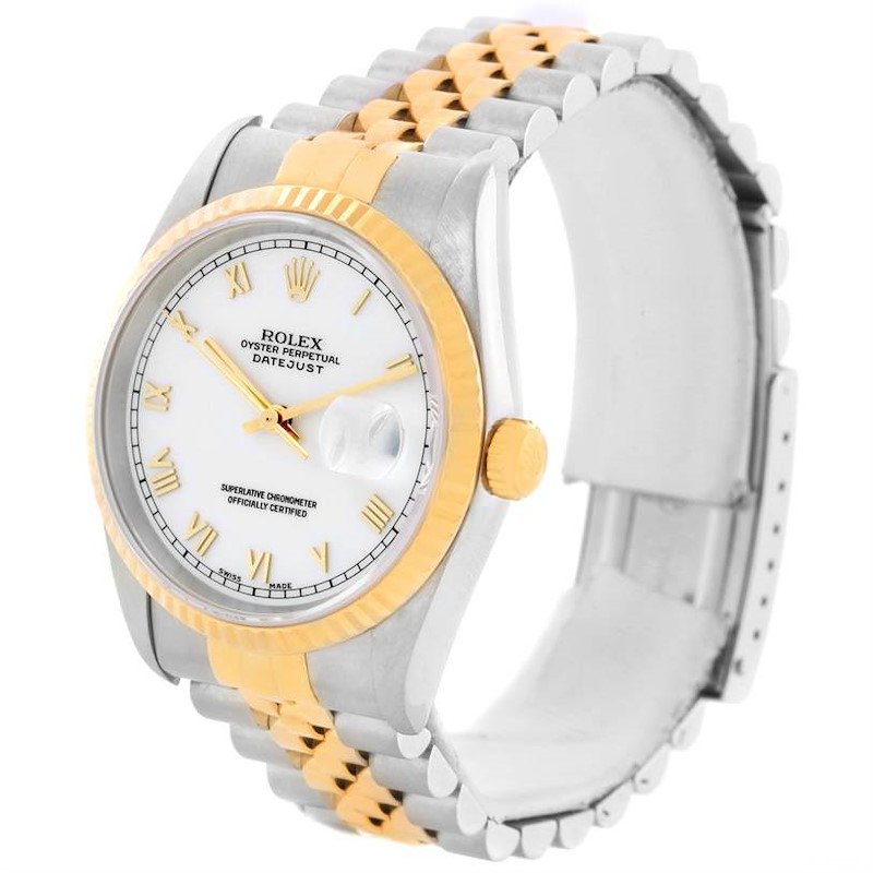 Rolex Datejust Steel 18K Yellow Gold White Roman Dial Watch 16233 SwissWatchExpo