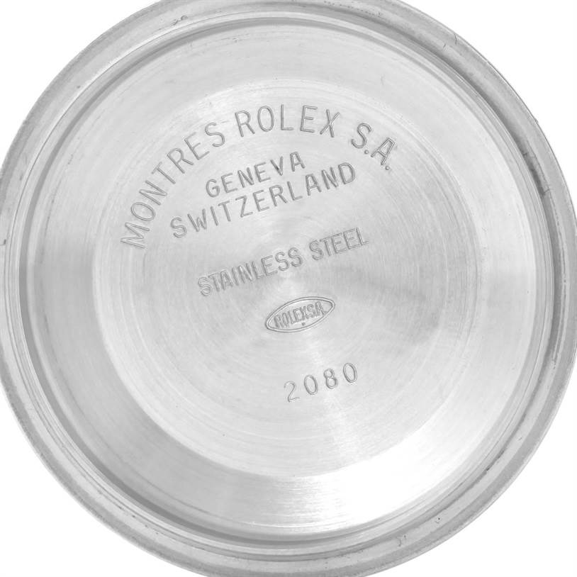 This image shows the inside case back of a Rolex Datejust 16234 Men
s Stainless Steel White Dial 16234 Men
s Stainless Steel White Dial watch, marked with brand details and the material "Stainless Steel."