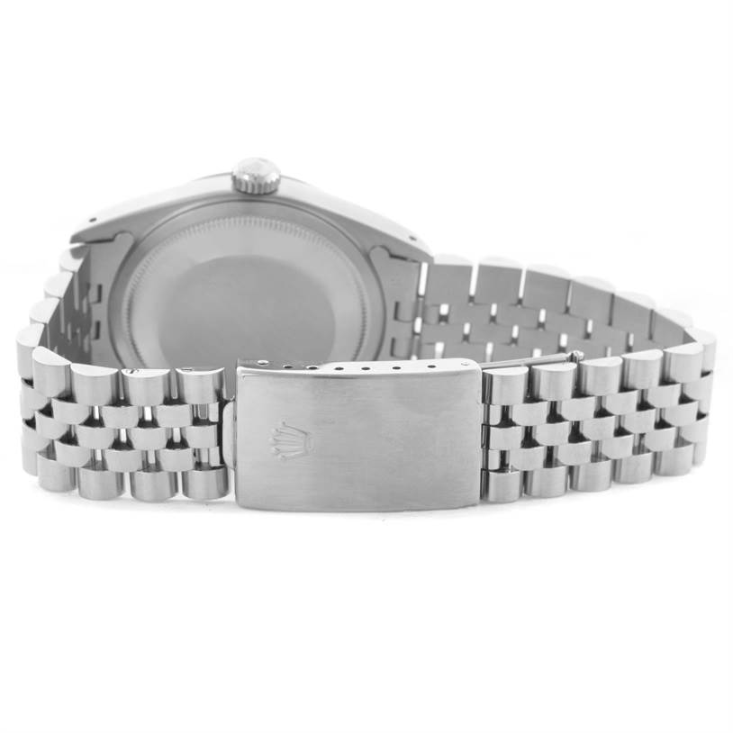 The image shows the back and bracelet clasp of a Rolex Datejust 16200 Men's Stainless Steel Silver Dial 16200 Men's Stainless Steel Silver Dial model watch.