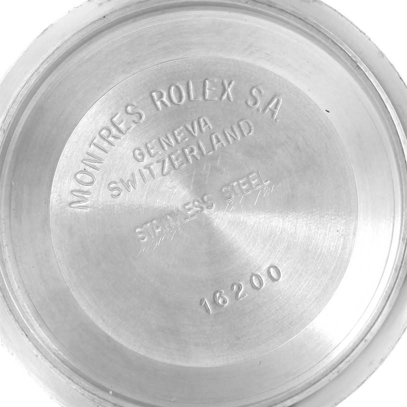 This image shows the inside case back of a Rolex Datejust 16233 Men's Steel and Gold (two tone) Champagne Dial 16233 Men's Steel and Gold (two tone) Champagne Dial model 16200, highlighting the engravings and materials.