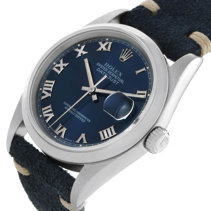 rolex datejust blue leather strap