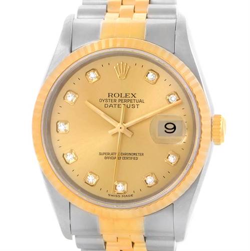 Photo of Rolex Datejust Steel 18K Yellow Gold Diamond Dial Watch 16233