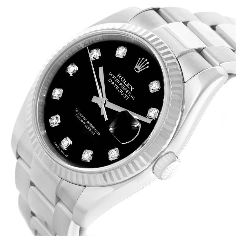 The image shows a close-up of a Rolex Datejust 116234BKDO Men's Stainless Steel Silver Dial 116234BKDO Men's Stainless Steel Silver Dial watch displaying the dial, bezel, case, and part of the bracelet.