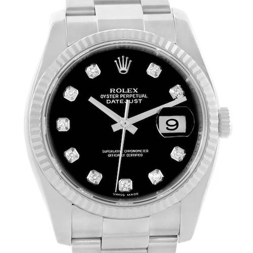 Photo of Rolex Datejust Mens Steel 18K White Gold Diamond Watch 116234