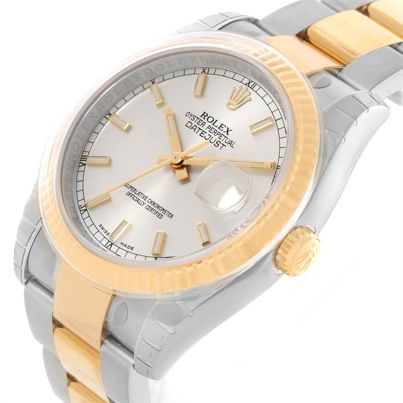 This image shows a Rolex Datejust 116233SSO Men
s Stainless Steel Silver Dial 116233SSO Men
s Stainless Steel Silver Dial watch angled slightly from the front, displaying its bezel, face, bracelet, and crown.