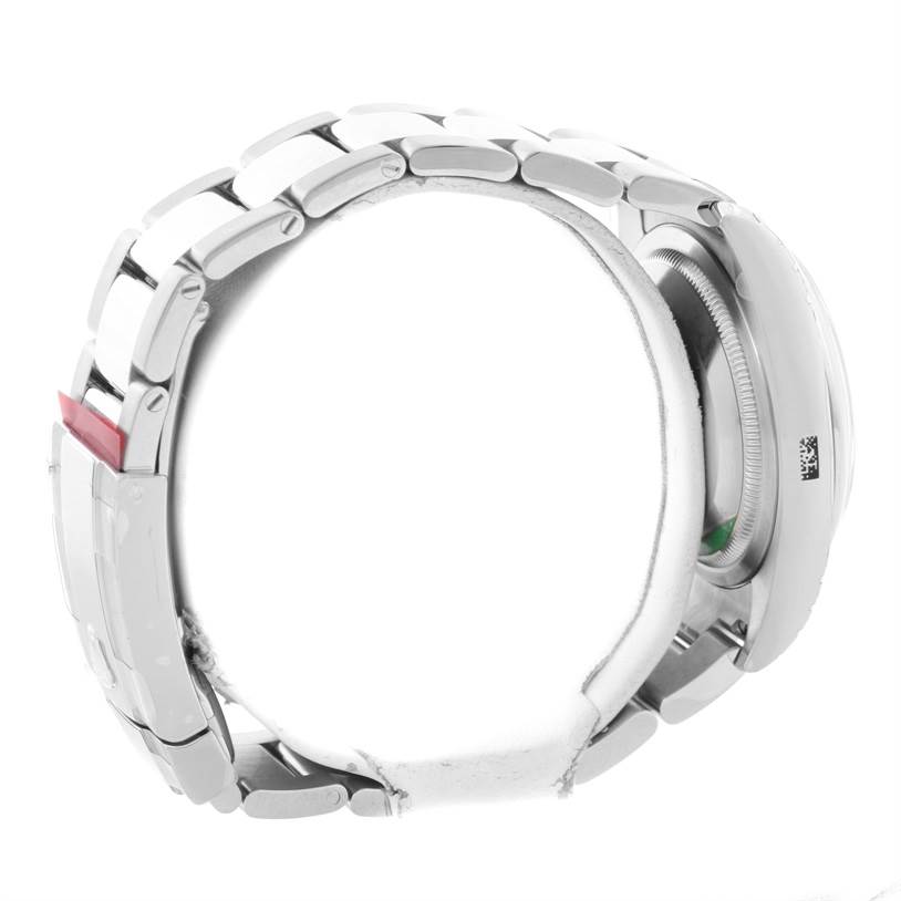 This image shows the side and back of the Rolex Datejust 116200WSO Men's Stainless Steel White Dial 116200WSO Men's Stainless Steel White Dial watch, highlighting its bracelet and case.