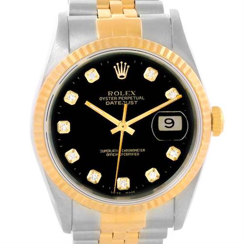 Photo of Rolex Datejust Steel 18K Yellow Gold Black Diamond Dial Watch 16233