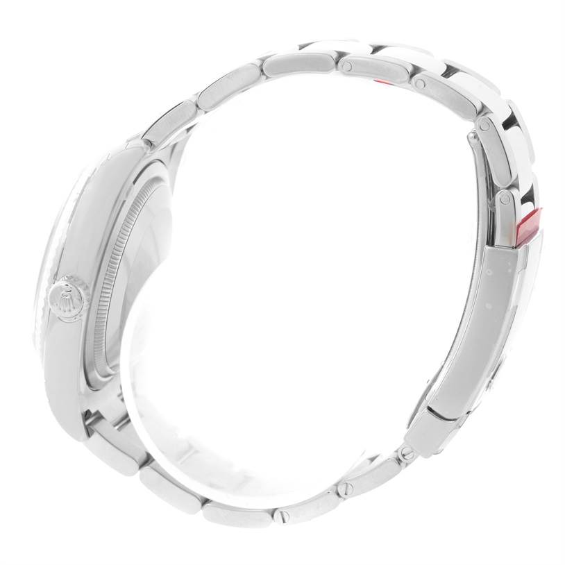 This image shows a side view of the case and bracelet of a Rolex Datejust 116234 Men
s Stainless Steel Grey Dial 116234 Men
s Stainless Steel Grey Dial watch.