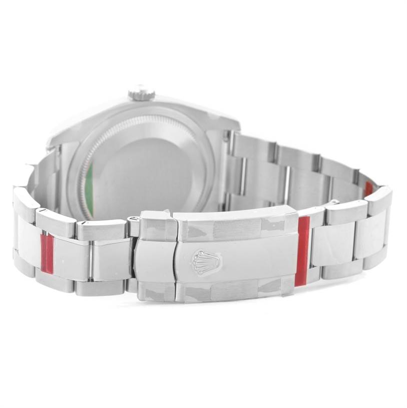 The image shows a Rolex Datejust 116234 Men
s Stainless Steel Grey Dial 116234 Men
s Stainless Steel Grey Dial watch from the back angle, focusing on the clasp and bracelet.