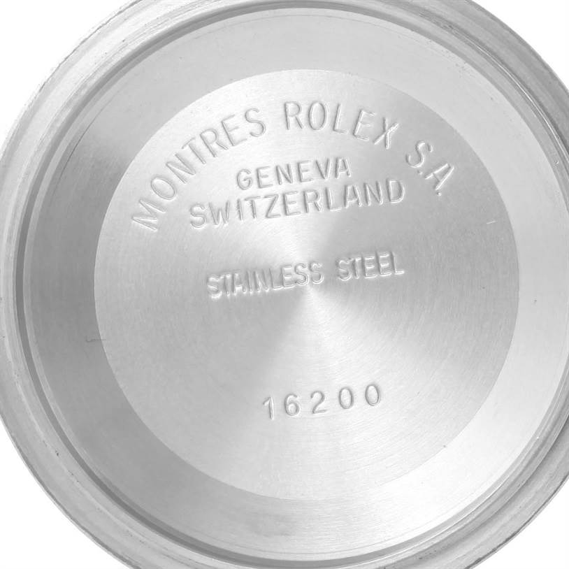 This is the case back of a Rolex Datejust 16234 Men's Stainless Steel White Dial 16234 Men's Stainless Steel White Dial watch in stainless steel, displaying model number 16200.