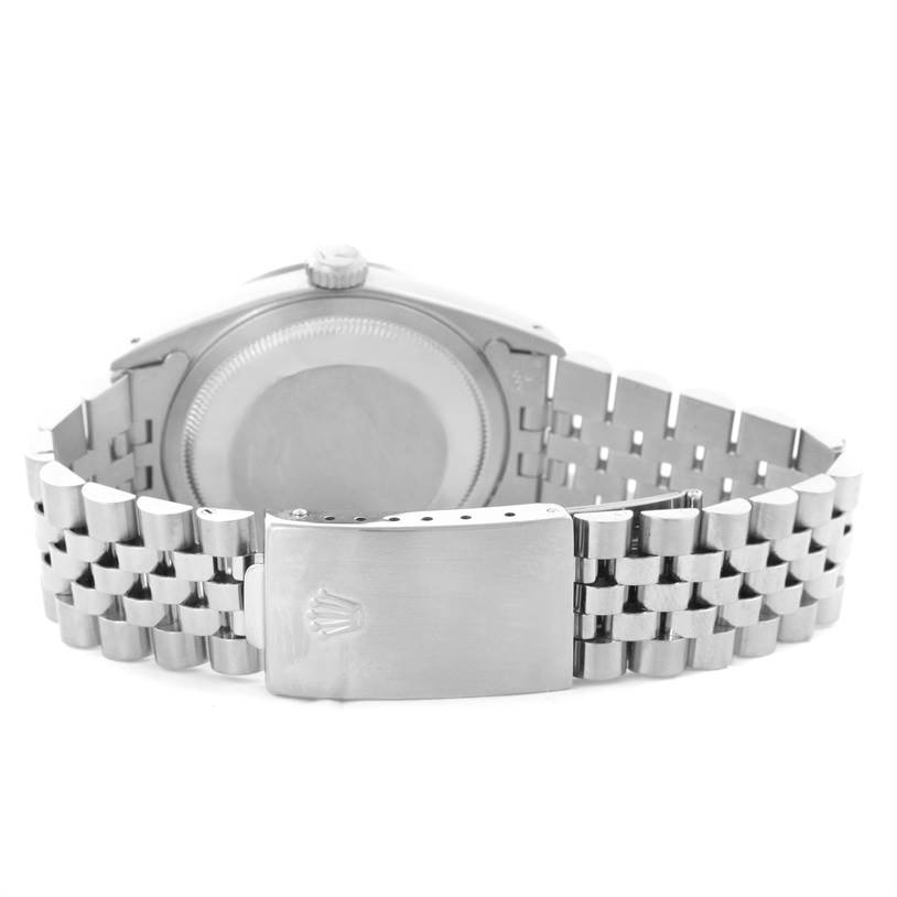 The image shows the back case and bracelet clasp of a Rolex Datejust 16234 Men's Stainless Steel White Dial 16234 Men's Stainless Steel White Dial watch from a rear angle.