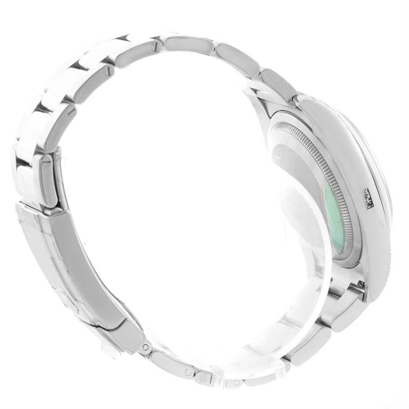 The image shows a side profile of the Rolex Datejust 116200BKSO Men's Stainless Steel Black Dial 116200BKSO Men's Stainless Steel Black Dial, highlighting the bracelet and case back.