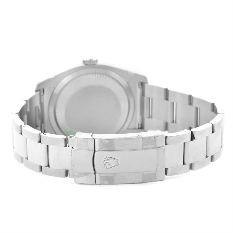 This image shows the backside of the Rolex Datejust 116200BKSO Men's Stainless Steel Black Dial 116200BKSO Men's Stainless Steel Black Dial watch, displaying the clasp and bracelet.