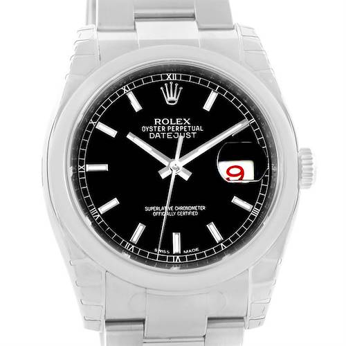 Photo of Rolex Datejust Steel Black Dial Oyster Bracelet Watch 116200 Unworn
