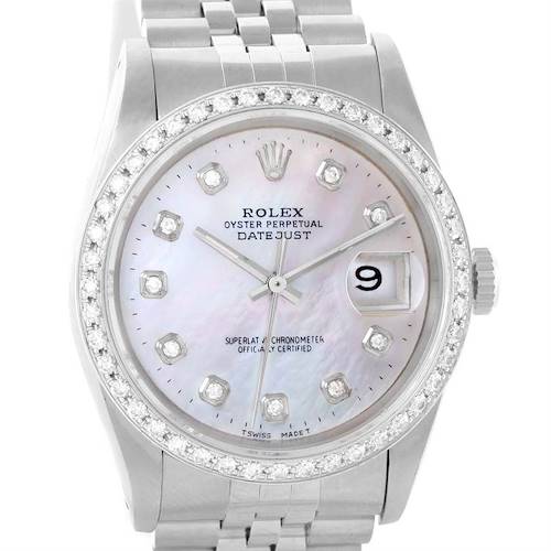 Photo of Rolex Datejust Steel 18k White Gold Diamond Dial Bezel Watch 16234