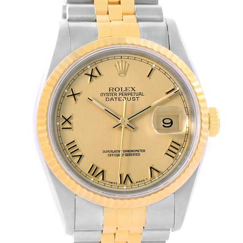 Photo of Rolex Datejust Steel 18K Yellow Gold Roman Numerals Watch 16233